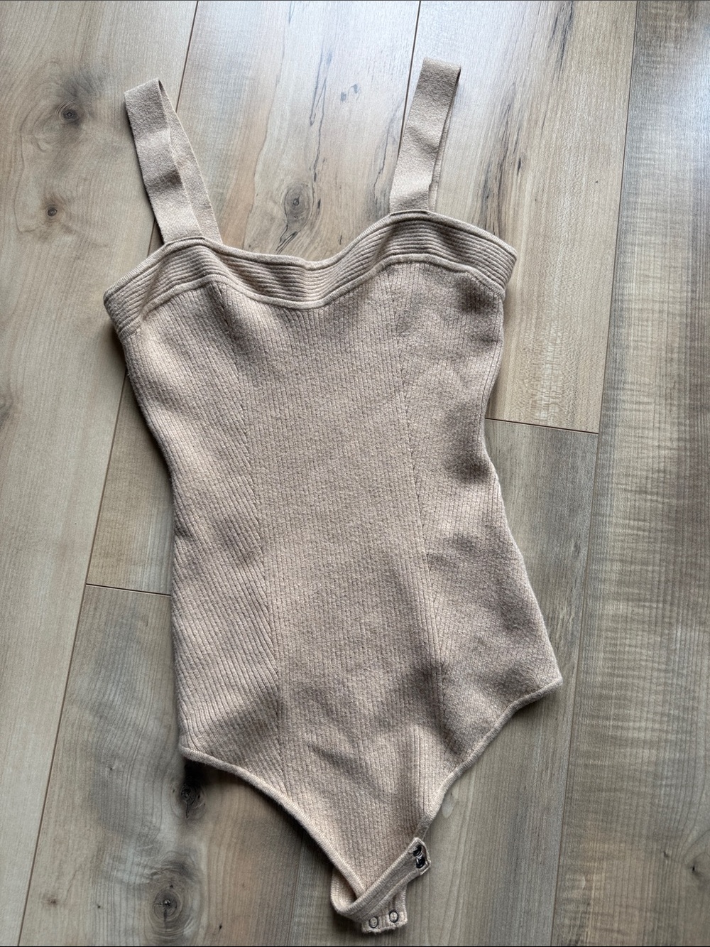 Abercrombie & Fitch Ribbed Tan Knit Bodysuit with Wide Straps